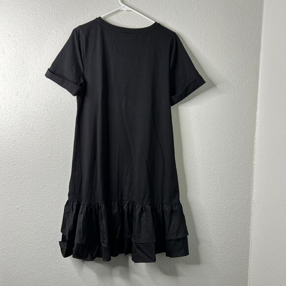 Chico’s Tiered T-Shirt Dress Black Size 1 Medium Knit Woven Contrast Hem - Picture 6 of 7